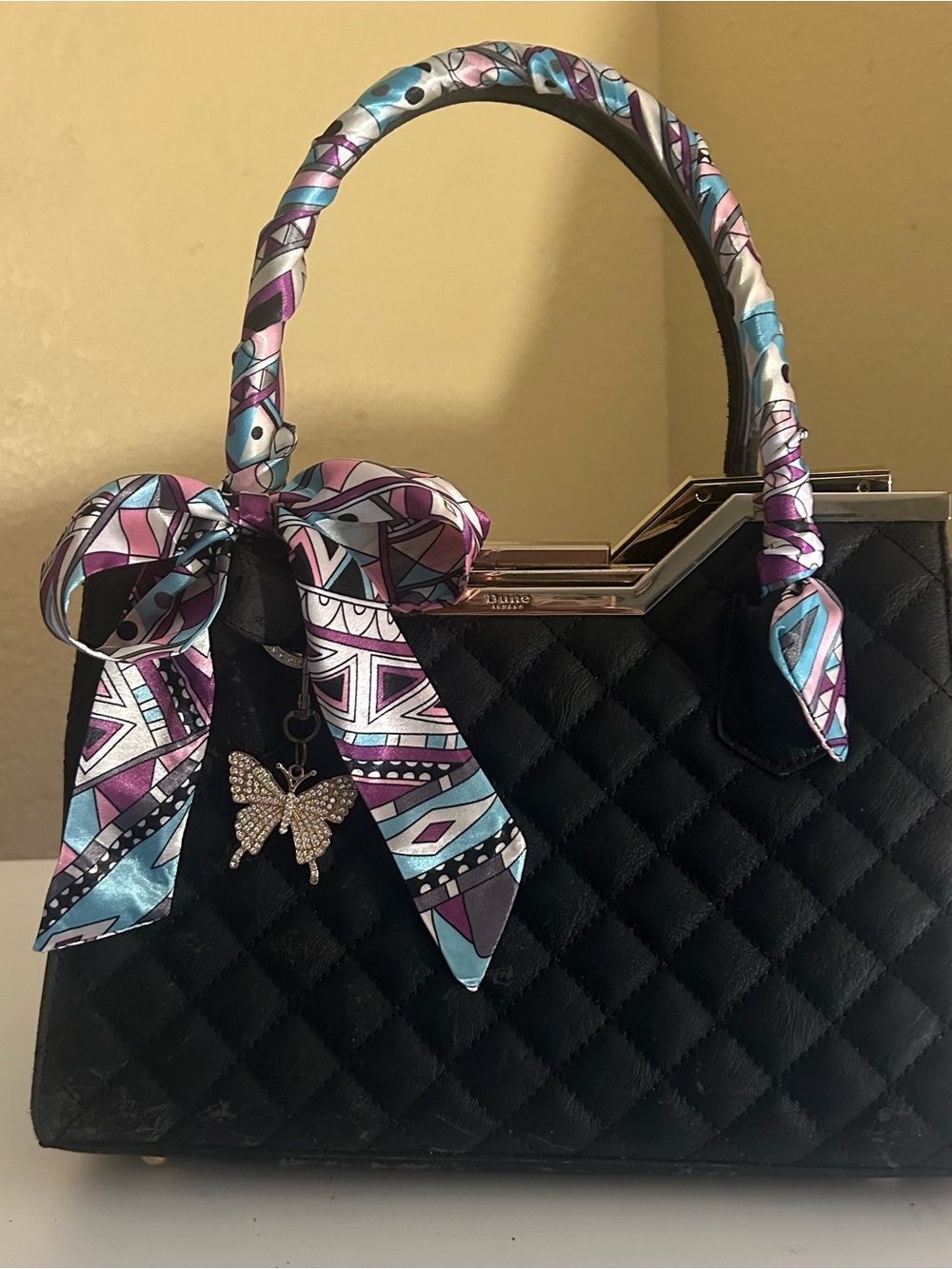 Twilly Womens Purse Scarf Geometric Print Purple Blue White Black